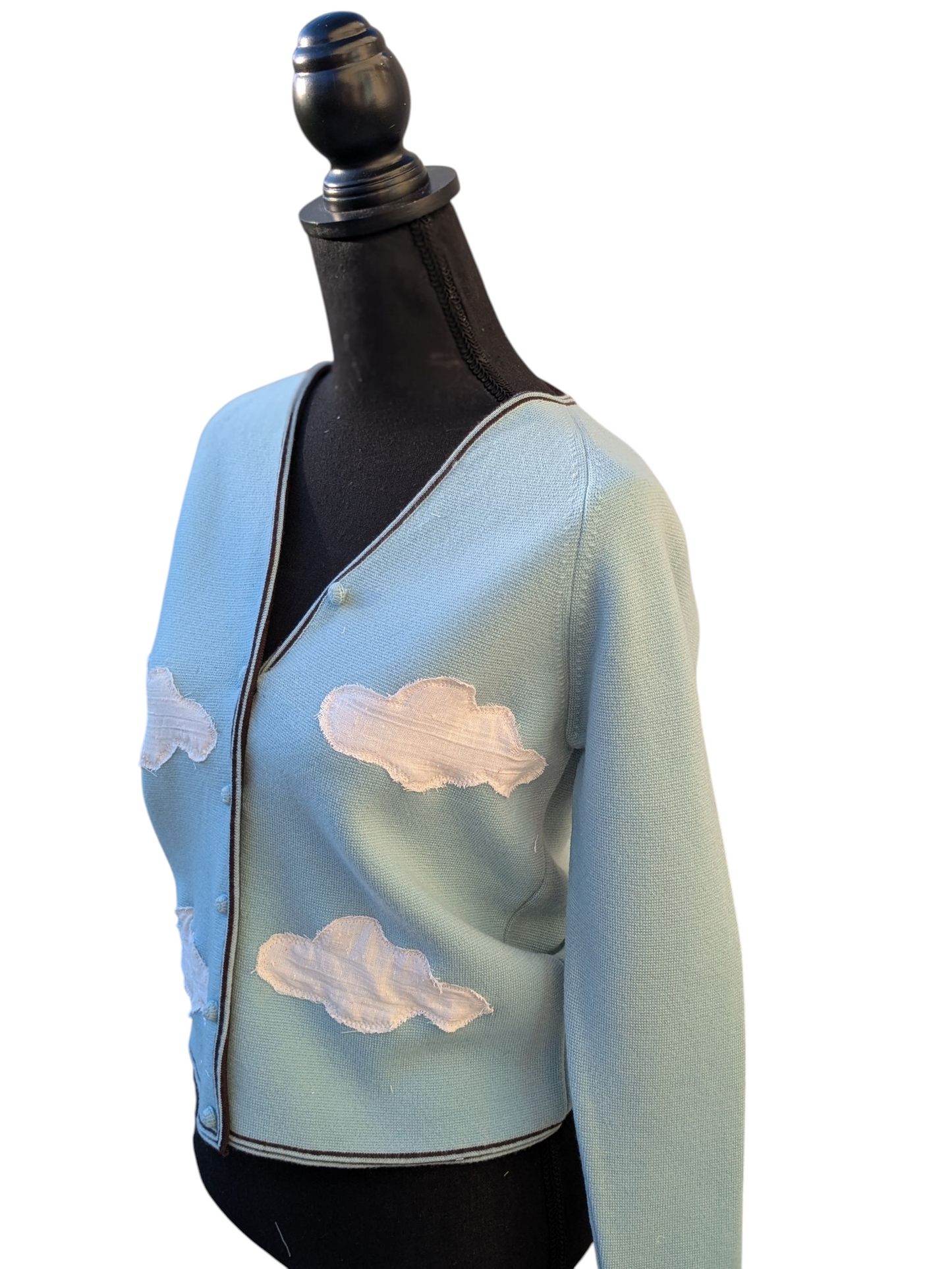 Cloud Blue brown trim cardigan - Small