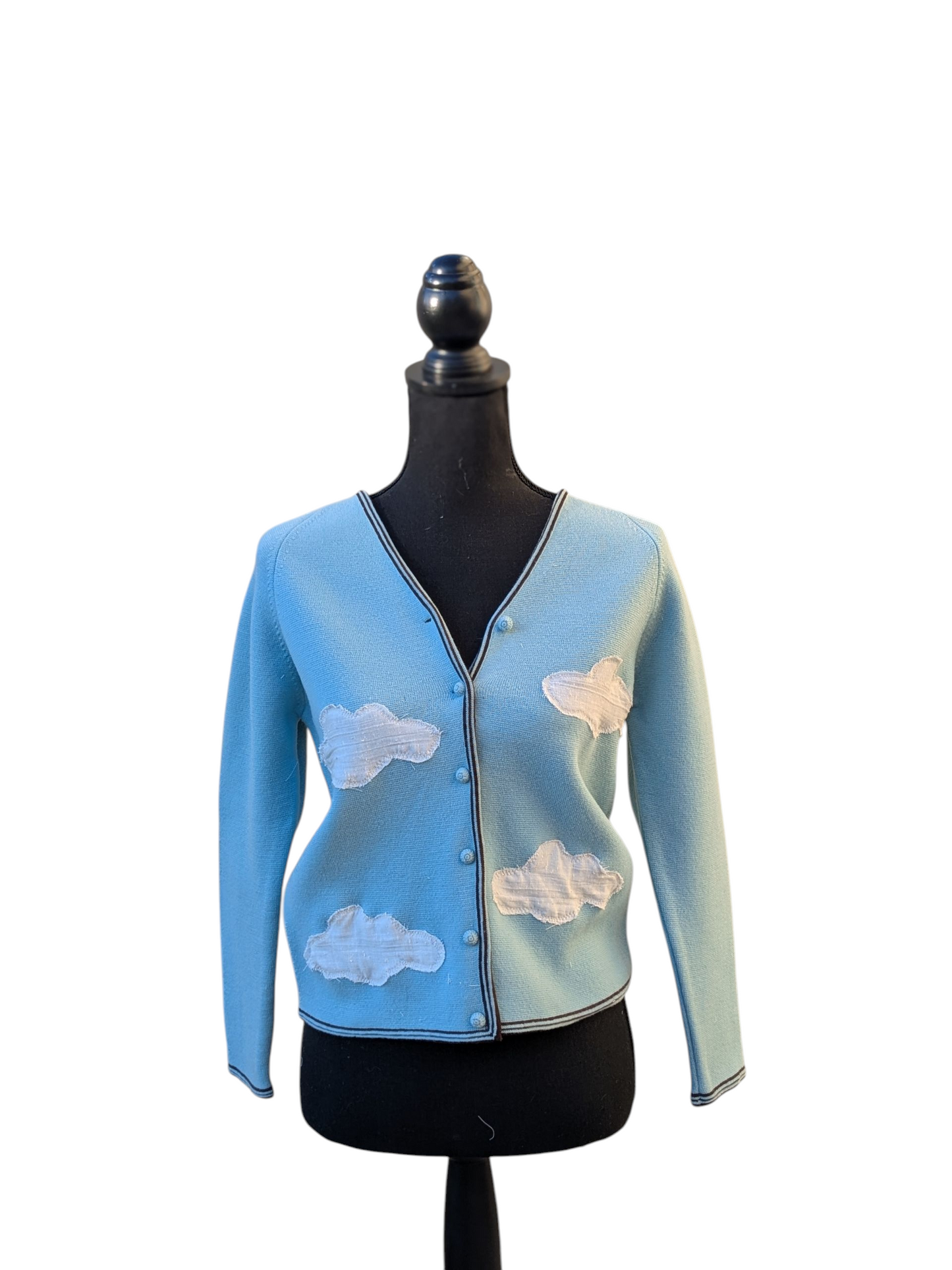 Cloud Blue brown trim cardigan - Small