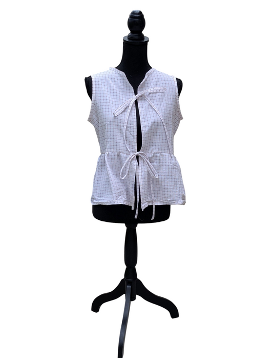 Red and White Grid Front Tie Top