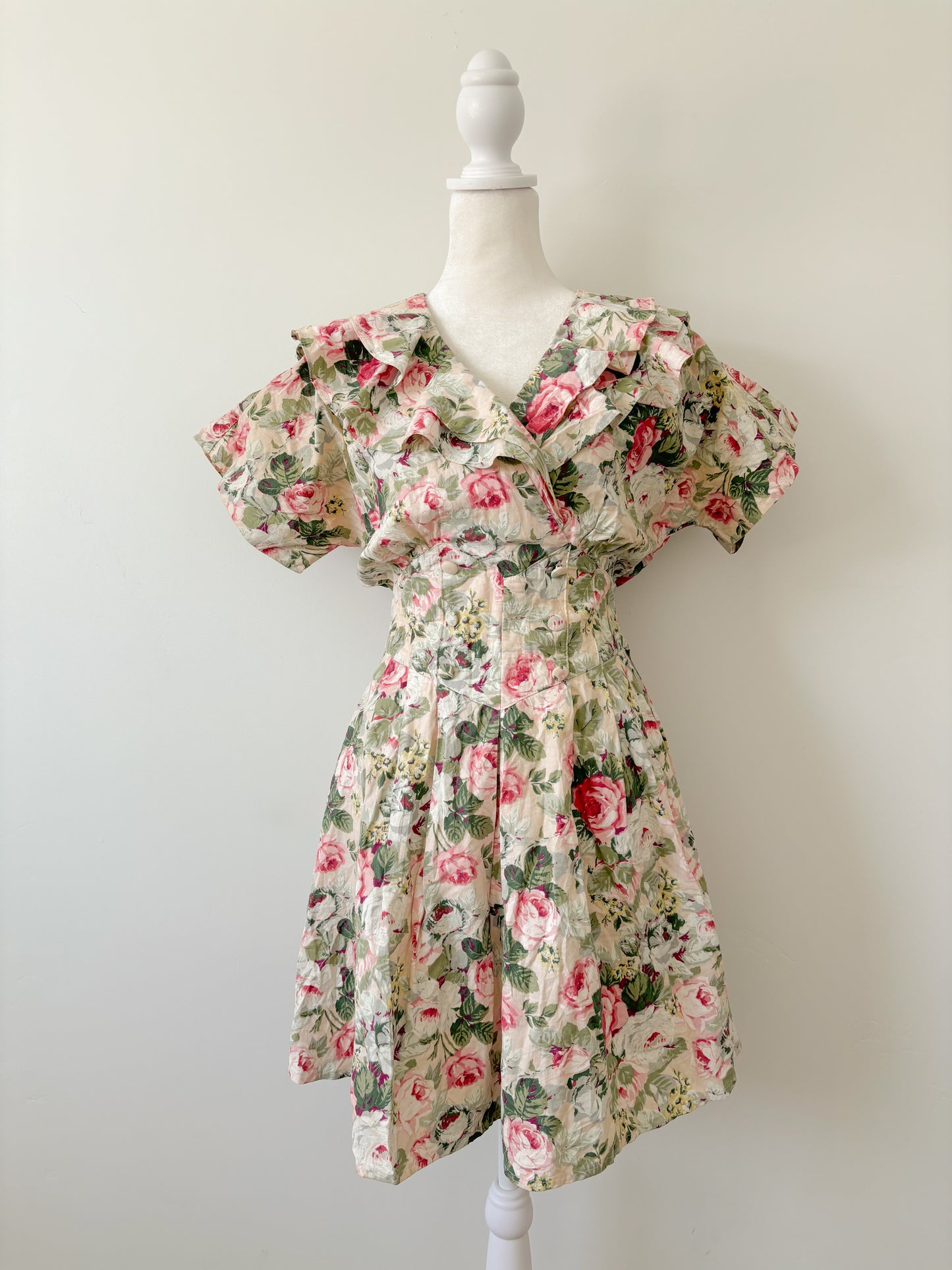 Floral ruffle collar mini dress-M