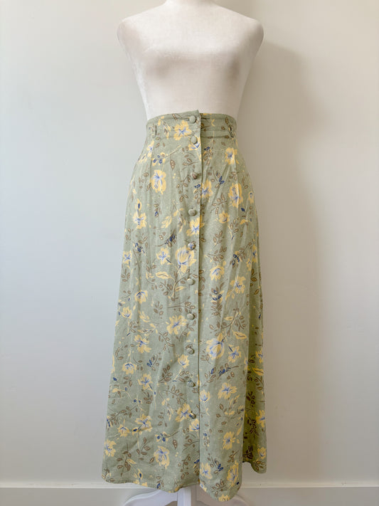 Sage green floral maxi skirt-S